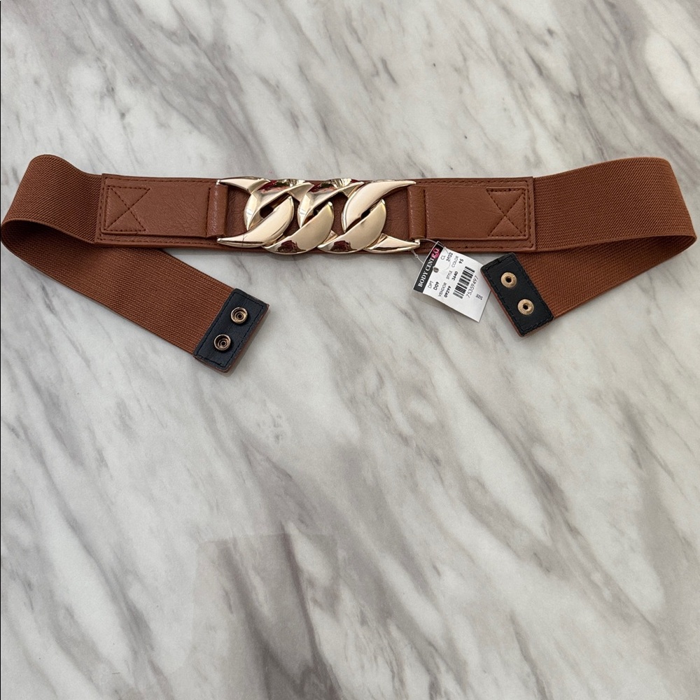 Tan Gold Link Stretch Belt Size M/L